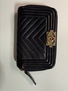 Chanel Black Quilted Leather Zip Card Case